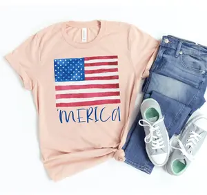 Merica T-shirt Womenswear Fitted Crew Neck Short Sleeve Casual Unisex Top in Combed Ring Spun Cotton for Summer Wear