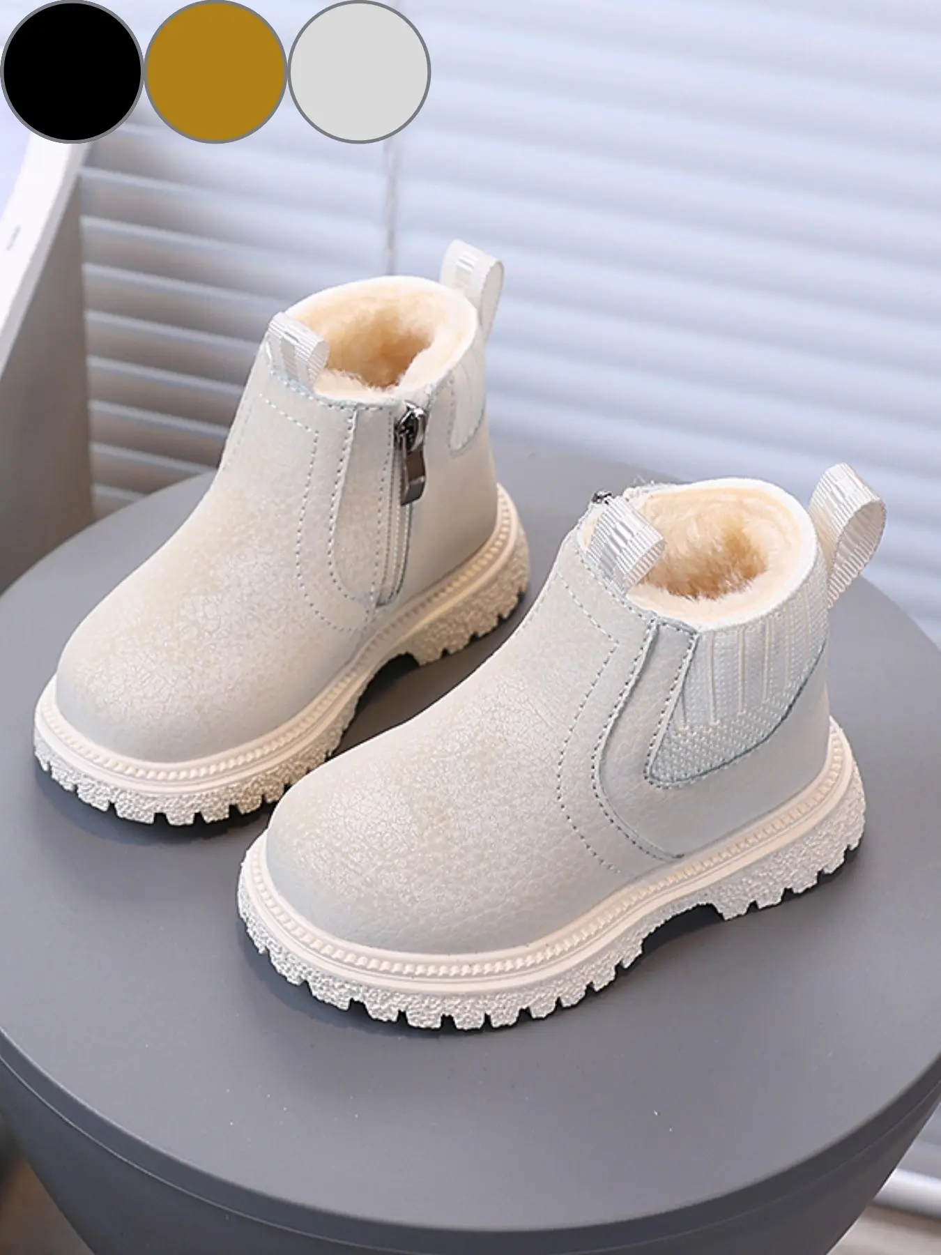 New Winter Ankle Boots for Kids, Fleece Lined, Side Zipper, Non-Slip Sole, Comfortable Casual Outdoor Shoes, Unisex