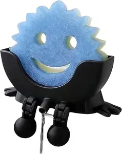 Cute Hanging Sponge Holder with Drainage,3D Printed Kitchen Funny Sponge Stand for Sink,with non-slip pads,Suitable for Scrub Daddy Holder,Keeps Your Sponge Dry Smiling