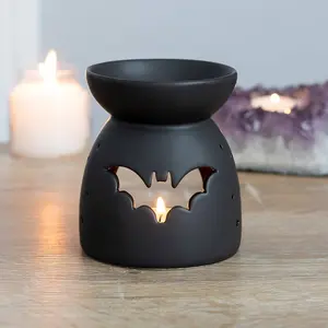 Gothic Black Bat Cut Out Oil Burner and Wax Warmer Ceramic Halloween