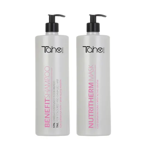 Tahe Botanic Kit - Benefit Shampoo 1000ml + Nutri-therm Mask 1000ml for Hair Care