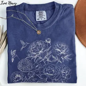 Comfort Color Vintage Pressed Flowers Hummingbird TShirt Boho Cottagecore Botanical Floral Tee Wildflowers T-Shirt Gift for Women Floral TShirt