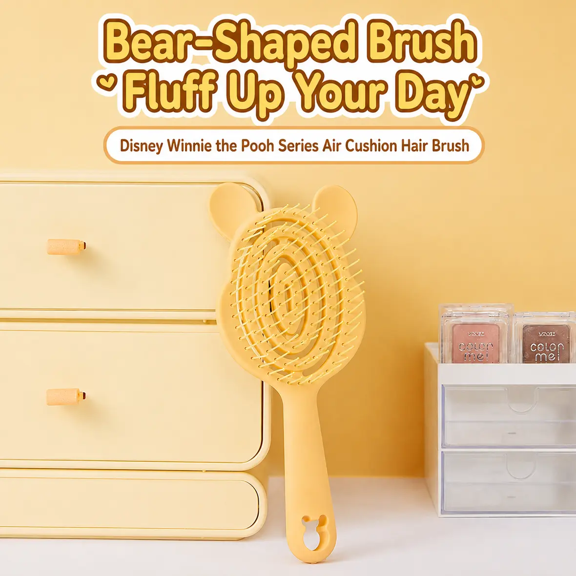 MINISO Disney Winnie Series Elastic Fluffy Bone Comb, Cute Cartoon IP Hair Comb, Portable Styling Comb for Girls Daily Use,Anti-static,Cute Gift For Girls #Summervibes, Back To School