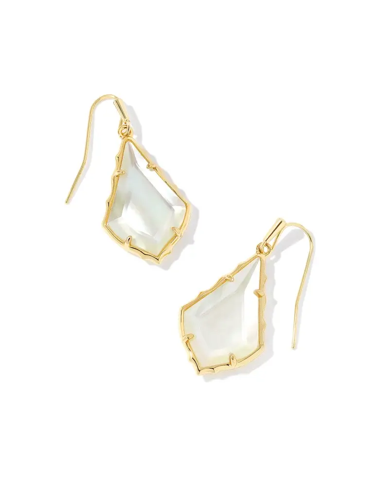 Kendra Scott Small Faceted Alex Brass Gold Drop Earrings, Ivory Illusion - Everyday, Daily, Subtle Style for Adults, Model 9608802905