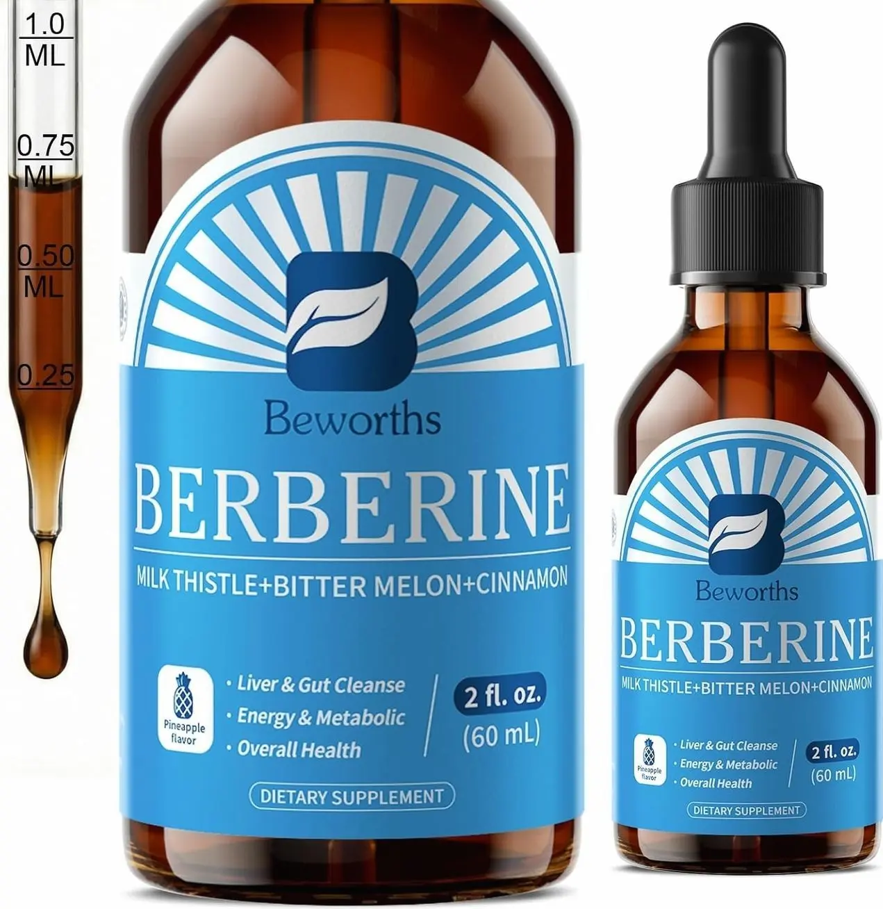 Berberine Supplement with Ceylon Cinnamon - Berberine Liquid Drops with Turmeric Curcumin, Ceylon Cinnamon, Bitter Melon, Berberine Phytosome for Digestion System, Immune Health Support -Vegetarian