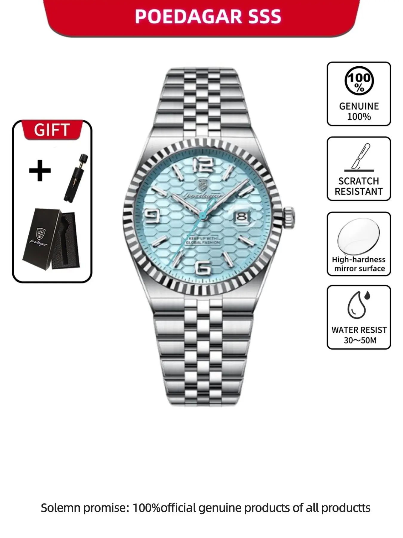 Poedagar original high-quality men's watch, waterproof, luminous, date, luxury, Analog Quartz Movement, stainless steel casual quartz watch, men's watch, Modern Fashionable Wristwatch, Business Fashion Watches