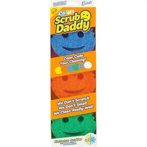 Scrub Daddy 3-Pack Color Sponges - Scrub Mommy & Daddy Designs for Fun Cleaning - Versatile & Vibrant Sponges for Home Surfaces