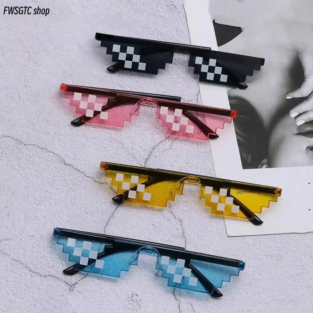 4-Pack Funny Mosaic Pixel Sunglasses, Retro Thug Life Gamer Robot Black Shades, UV400 Protection Cosplay Party Eyewear, Novelty Favors for Kids & Adults Birthday Summer Vibes