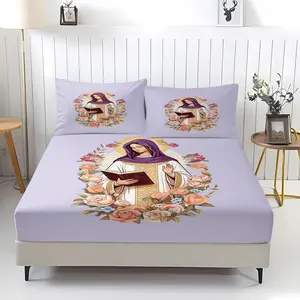 Guadalupe Virgin Mary Pattern Bed Sheet, Comfortable Printed Pattern, Includes 1 Bed Sheet and 2 Pillowcases, Comfortable Bedding, Non slip Dust Cover Suitable for Bedroom and Guest Room, Suitable for Children or Adults as Gifts