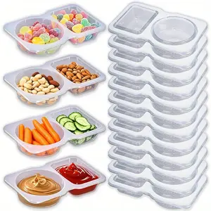 20pcs Kitchen Plastic Double-Compartment Snack Organizer Boxes with Easy Flip Lids, Reusable Condiment Container Sauce Dippers, Kitchen Food Storage Grab-and-Go Preserving Solutions