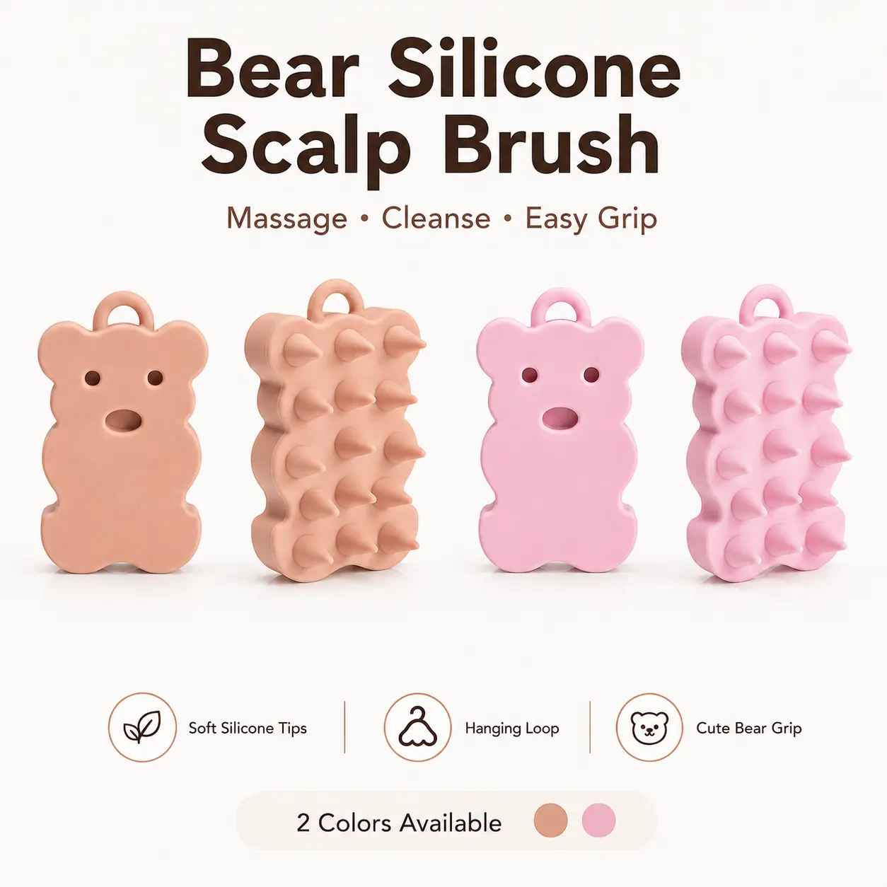 Cute Bear Silicone Scalp Massager Brush, Soft Shampoo Scalp Scrubber for Shower, Deep Cleansing Hair Washing Brush with Easy Grip & Hanging Loop for Women Men Kids,Stocking Stuffers for Women ,Home Spa Gift massage comb campingessentials