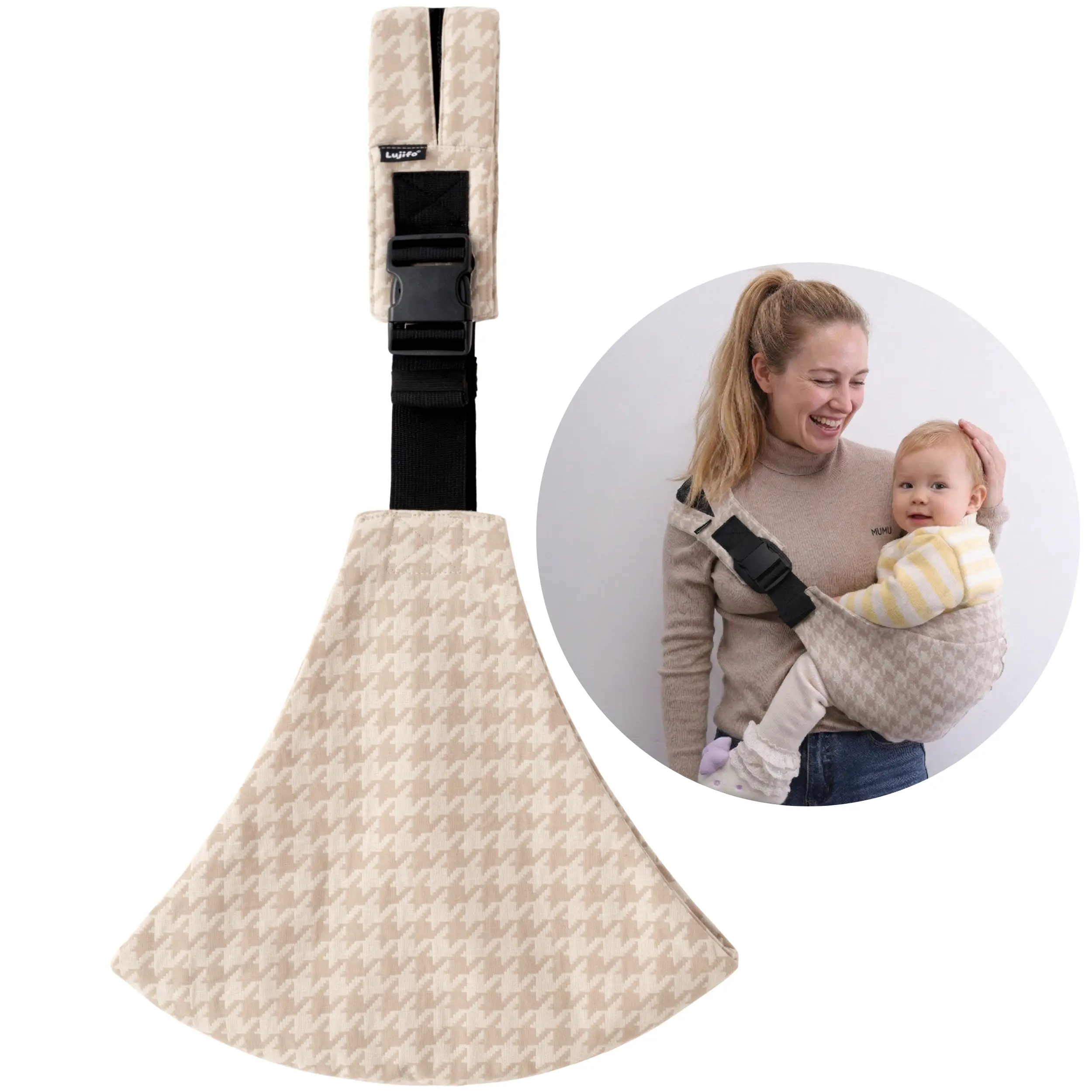 Unisex Toddler Linen-Cotton Linen Sling Carrier, Stylish Houndstooth Design, Adjustable & Comfortable for Side Carrying, Supports 12-45 lbs