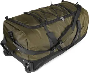 110L/140L Expandable Soft-Sided Foldable Duffle Bag with 2 Rubber Wheels,Packable 32 Rolling Carry-On with Multi-Pockets & Compartments,Army Green