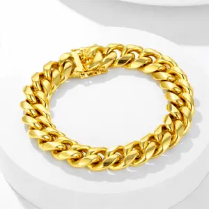 Gold Encrypted Cuban Link Bracelet for Men | Stainless Steel Secure Clasp | Multi-Size Options | Hip Hop Streetwear Jewelry