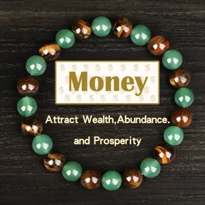 1pc Aventurine Money Attraction aesthetic Bracelet – Green Aventurine & Tiger Eye Prosperity Amulet, Natural Crystal Wealth & Abundance Charm for Birthday, Anniversary, Summer Vacations & Theme Parties stackable Christmas Gift