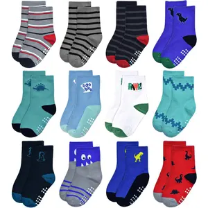 SQ-SOK002 Toddler Grip Socks Non Slip Baby Boy Crew Sock with Gripper for 0-7T Boys Kids Girls Infants