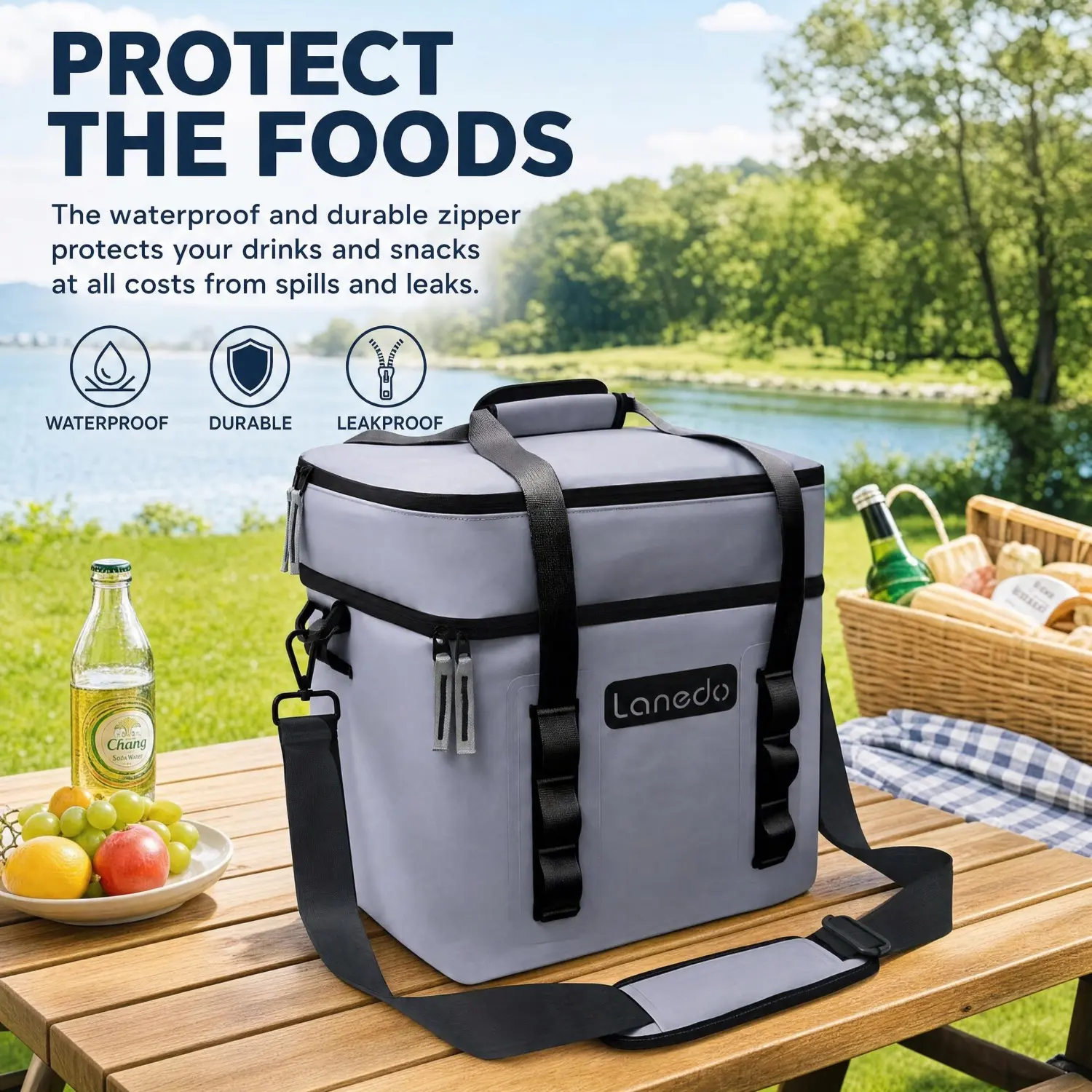 Lisa's Lunch Soft Cooler Bag (Gray) - 20/36 Cans Capacity, Portable Leak-Proof Thermal Small Cooler, Suitable for Beach, Camping, Car Travel