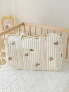 Cute Bear Pattern Quilted Storage Bag, Lightweight Large Capacity Shoulder Bag, Multi-functional Storage Bag for Outdoor, Newborn to Toddler Essentials, Multifunctional Diaper Bag, Lightweight Diaper Handbag, Travel Diaper Bag