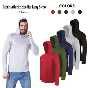 HOPLYNN 5 Pack  Men's Athletic Hoodies Long Sleeve Fishing Shirts for Men  Long Sleeve Performance Fishing Hoodie Hooded Shirts Casual Sportswear workout tops