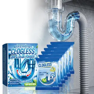 Household Pipe Drain Powder 6 Pack Cleaner Grease Soap Scum Hair Residue Stain Removal Safe for Kitchen Bathroom Shower Bathtub Plumbing and Sinks