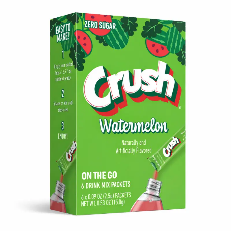6x Crush Watermelon On The Go - Flavoring Powder Drink Mix Pack - Refreshing Hydration 0.56oz, Beverage, Zero Sugar