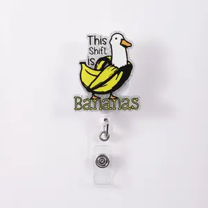 1pc Badge Reel Funny Work ID Clip, Banana Duck Design with Fun Slogan, Light Up Your Office Routine, Office Supplies, Unique Gift Idea