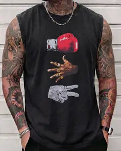 Men's Vintage Blue Acid Wash Rock Paper Scissors Graphic Muscle Tee Clever Visual Pun Conversation Starter Sleeveless Shirt Gymtok Skater Streetwear Top