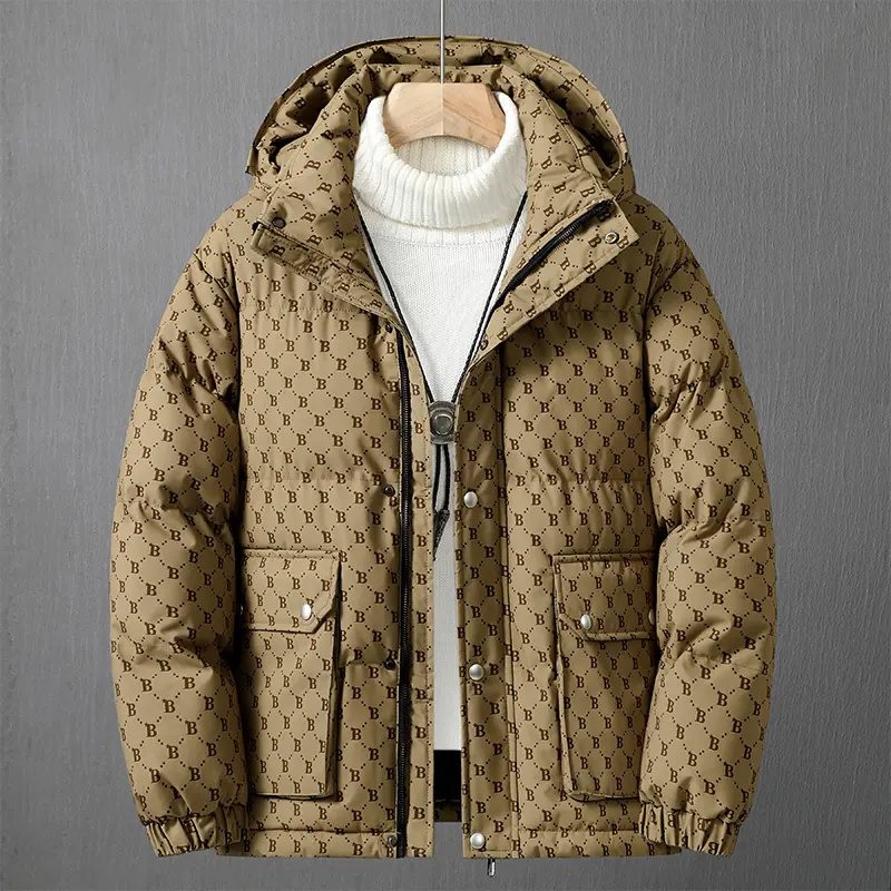 Men's New Winter 2025 Cotton Jacket, Padded Warm Coat with Hood, B Letter Design, Zip-Front Closure, Suitable for Autumn and Winter Casual Wear Menswear Tops Windproof Outerwear Regular Fit Outerwear