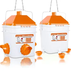 18 Pounds Chicken Feeder and 2.5 Gallon Chicken Waterer,High-Capacity Hanging Chicken Feeder and Waterer Set for up to 20 Chicks/15 Adult Chickens(Orange