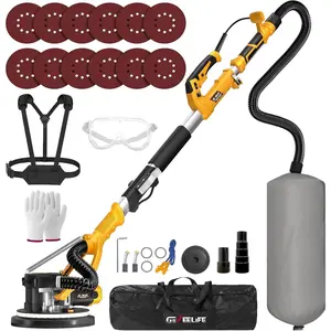Drywall Sander, 880W 7.33A Electric Drywall Sander with Vacuum Dust Collector, 5 Variable Speed 1000-2100RPM, LED Light, Foldable & Extendable Handle, 12 Sanding Discs