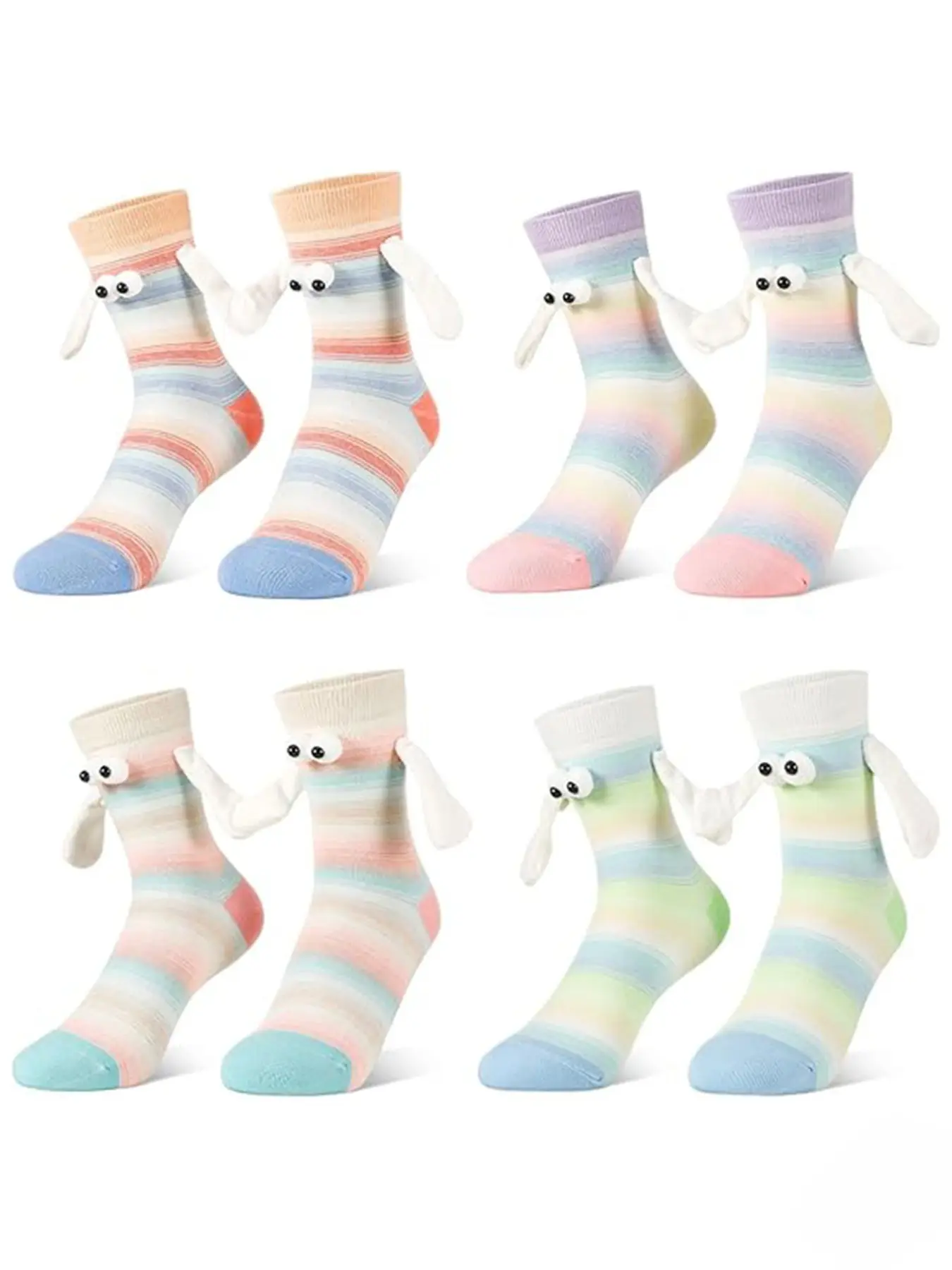 4 Pairs Magnetic Hands Holding Socks Funny Couple Matching Crew Socks Cute Gifts for Women & Men, Teens, Couples, Friends
