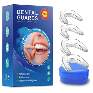 Nighttime Anti-Teeth Grinding Mouth Guard Set of 4 in 2 Sizes, Comfortable Thermoplastic EVA Material, Sleep Aid for Adults, Prevents Snoring and Teeth Damage