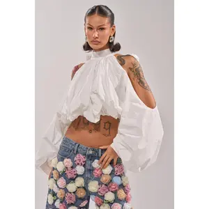 ALEXIA MOCK NECK BLOUSE IN WHITE