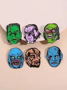 Horror Movie Badges Set, Dracula Frankenstein Werewolf Design, Classic Monster Images, Film Culture Collection, Gift for Horror Fans