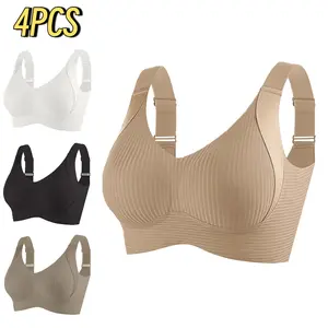 EssElegance 2/4 counts Set Women's Solid Color Wireless Bra, Comfortable Breathable Elegant Seamless Push Up Bra, Underwear for Women, Softness Underwear for All Seasons, Bras for Women