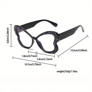 Women's Large Frame Fashion Glasses with Rhinestones Non-Prescription Decorative Eyewear Teal & Clear Lightweight Design for Parties Events and Everyday Style Plastic 6.0cm x 14.7cm