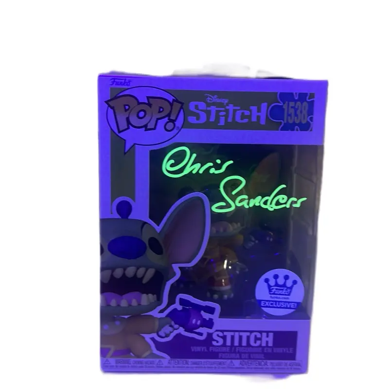 Funko Authentic Blacklight-Reactive Vinyl Character Figurine - Signed by Chris Sanders, TV/Movie Stitch Pop Vinyl Collectible, Glowing