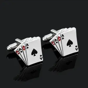 Men’s four aces silver enamel cuff links
