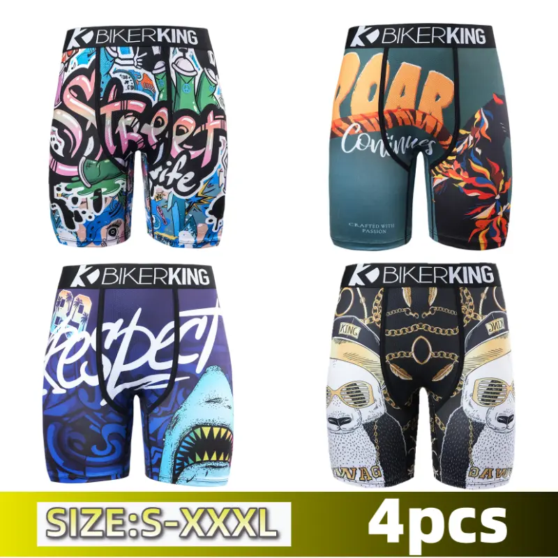 Men's 4-Pack Quick-Dry Sports Boxer Briefs, Breathable Mesh with Anti-Chafing Design, Stretchy Mid Waist Fit and Graphic Prints, Menswear, Boxers Briefs, Drawing, Gingham, Thanksgiving, Athletic Print