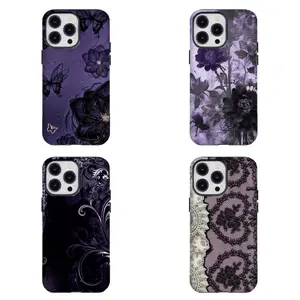 Gothic Purple Floral Phone Case Shockproof Protective Cover Compatible for iPhone 17 16 15 14 13 12 11 and for Samsung S21-S25  Ideal Gift for girls
