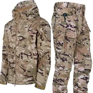Men's Winter Jacket Tactical  Sets FleecedWindproof Waterproof Padding Suits  Uniform Pockets Camo Camouflage Menswear