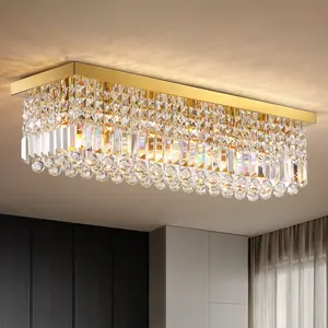 Modern Crystal Chandelier Pendant Golden Flush Mount Ceiling Light for Living Room Dining Hall Hotel BedroomL31.5' x W10' x H13.5', 6 Lights, Dimmable, Excellent Gifts for Christmas New Year