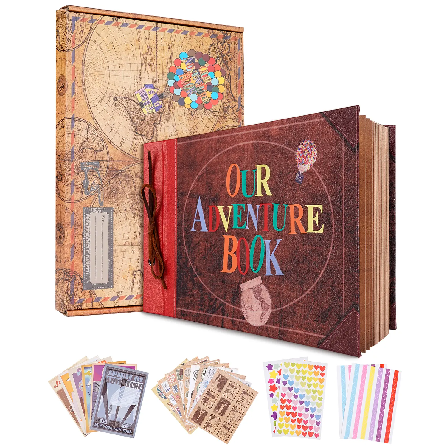 Our Adventure Book - 3D Vintage Embossed Lettering Leather Cover Scrapbook Photo Album, 80 Pages, Multicolor Retro Home Decor Organizer, Movie-Themed Memory Book for Couples, Easter Gift, Decoration