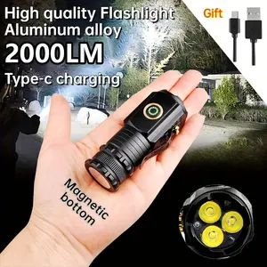 2000 Lumens Rechargeable Mini Flashlight, Pocket-Sized Aluminum Alloy Tactical Flashlight, 4 Light Modes (Including Strobe & SOS), Zoomable, Long-Lasting 2500mAh Battery, Compact for Camping/Hiking/Emergency