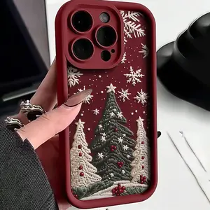 Gaozhu Red Wine Color Christmas Tree TPU Shockproof Full Protection Case for Apple iPhone 17 16 15 14 13 12 11 PRO MAX PLUS, AIR Mini SE and iPhone XS MAX, Shockproof Phone Case, Ideal Christmas Gift for Friends and Family