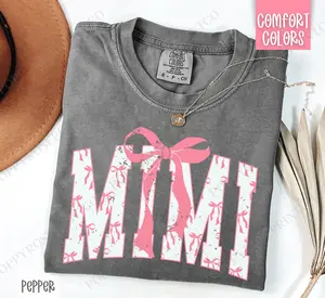 Pink Mimi Bow Shirt Comfort Colors, Women's Tee, Cute Women's Tshirt