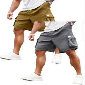 2PCS Men's Plus Size Cargo Shorts, Solid Color, Regular Fit