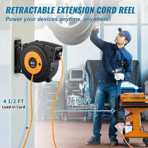 50ft Retractable Extension Cord Reel 14AWG 3CSJTOW Power Cord Reel