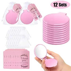 12Sets Portable Folding Makeup Mirrors Wedding Favors for Guest, Including 12 Handheld Mirror with 12 Thank You Cards 12 Gift Bags, Great for Wedding Bridal Shower Party Souvenir Birthday Gifts, Travel Makeup Mirror
