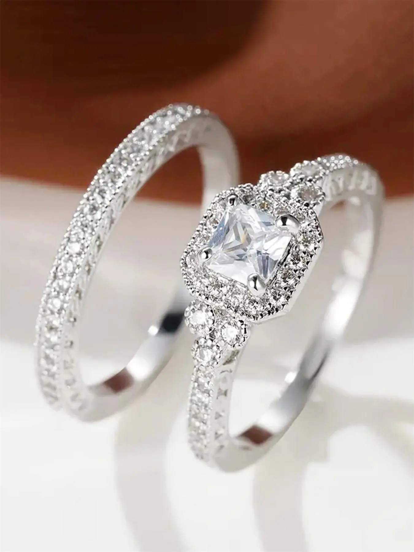 Women's Elegant Fashion Promise Rings, Wedding Promise Rings, Vintage Princess Cut Engagement Ring, Solitaire Engagement Rings, Beautiful Rings, Trendy All-match & Exquisite Jewelry for Birthday Gift